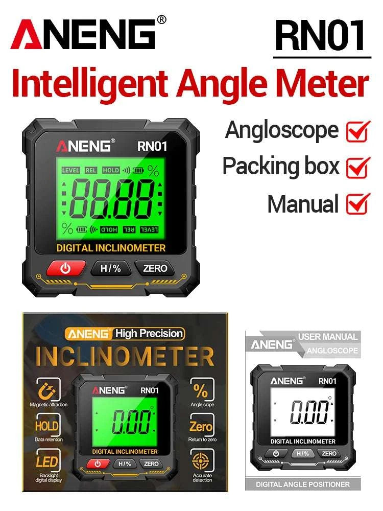 Digital Angle Gauge 0.05° Accuracy 360° Magnetic Inclinometer-RN03 with Laser