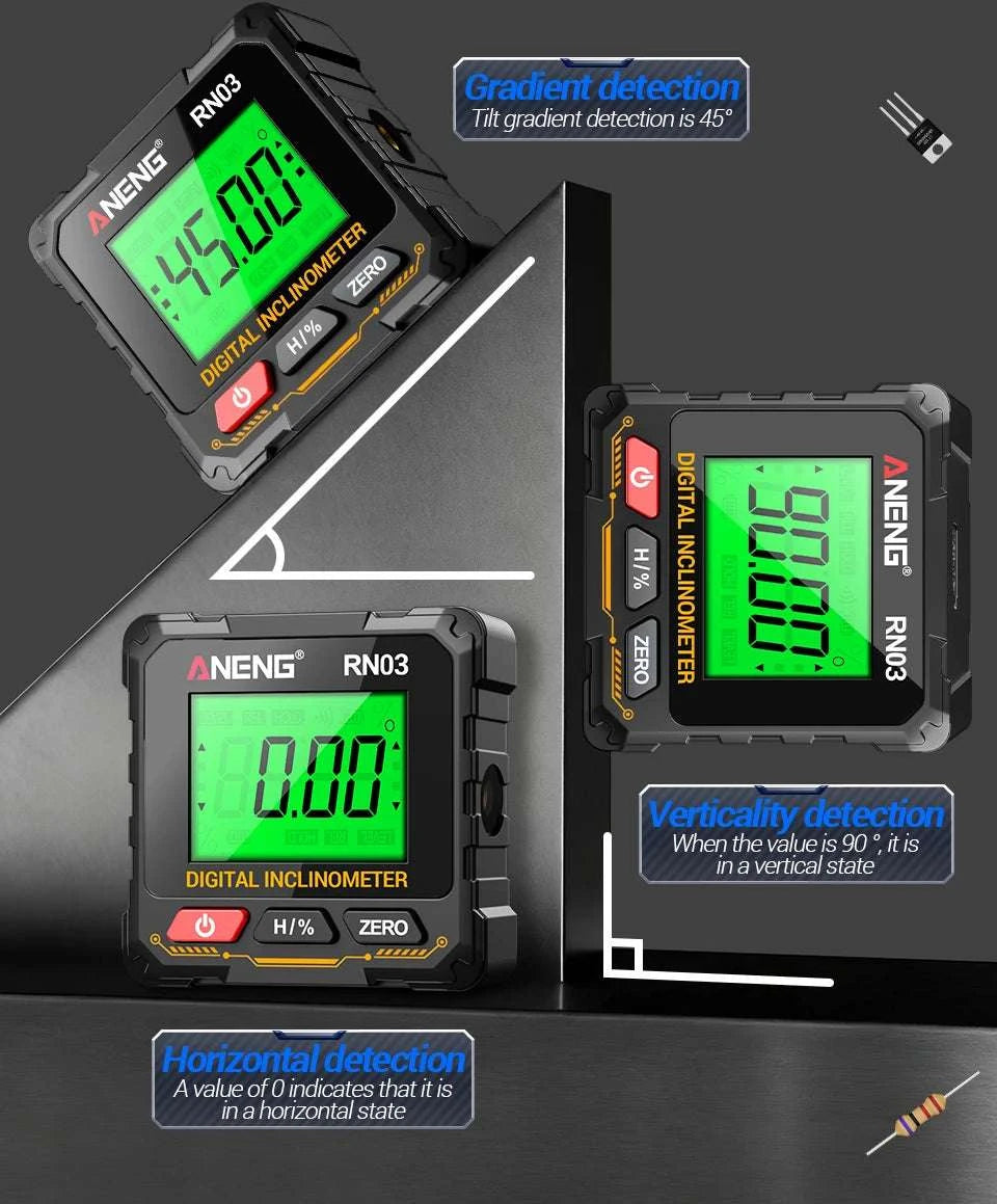 Digital Angle Gauge 0.05° Accuracy 360° Magnetic Inclinometer-RN03 with Laser