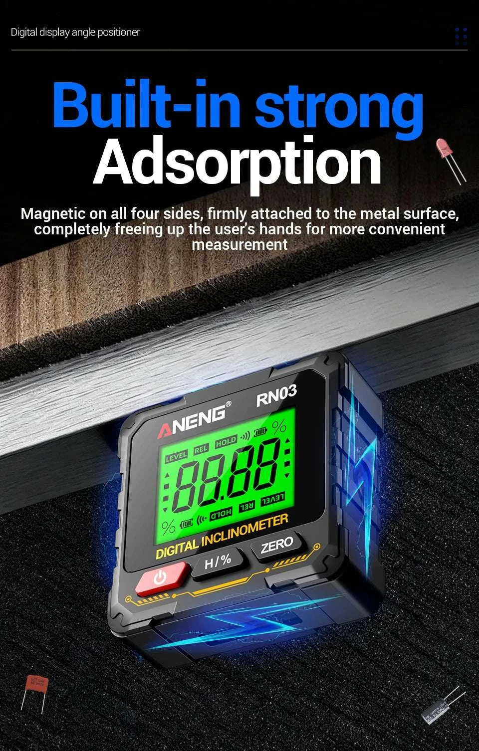 Digital Angle Gauge 0.05° Accuracy 360° Magnetic Inclinometer-RN03 with Laser