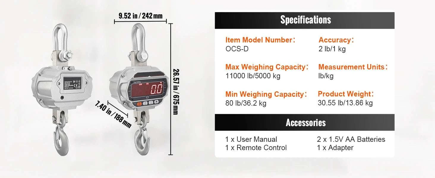 Digital Crane Scale 3000–5000 kg Heavy Duty Hanging Scale with Remote-5000 kg / United States