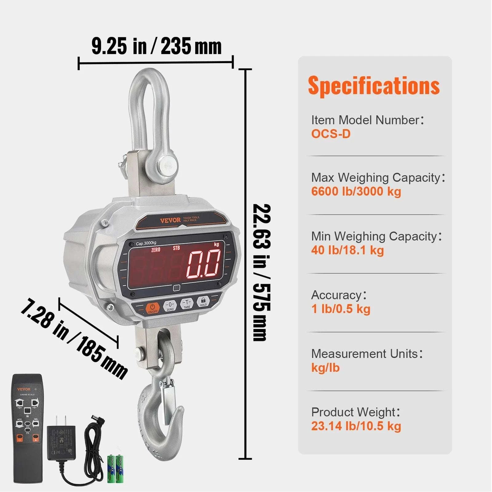 Digital Crane Scale 3000–5000 kg Heavy Duty Hanging Scale with Remote-5000 kg / United States