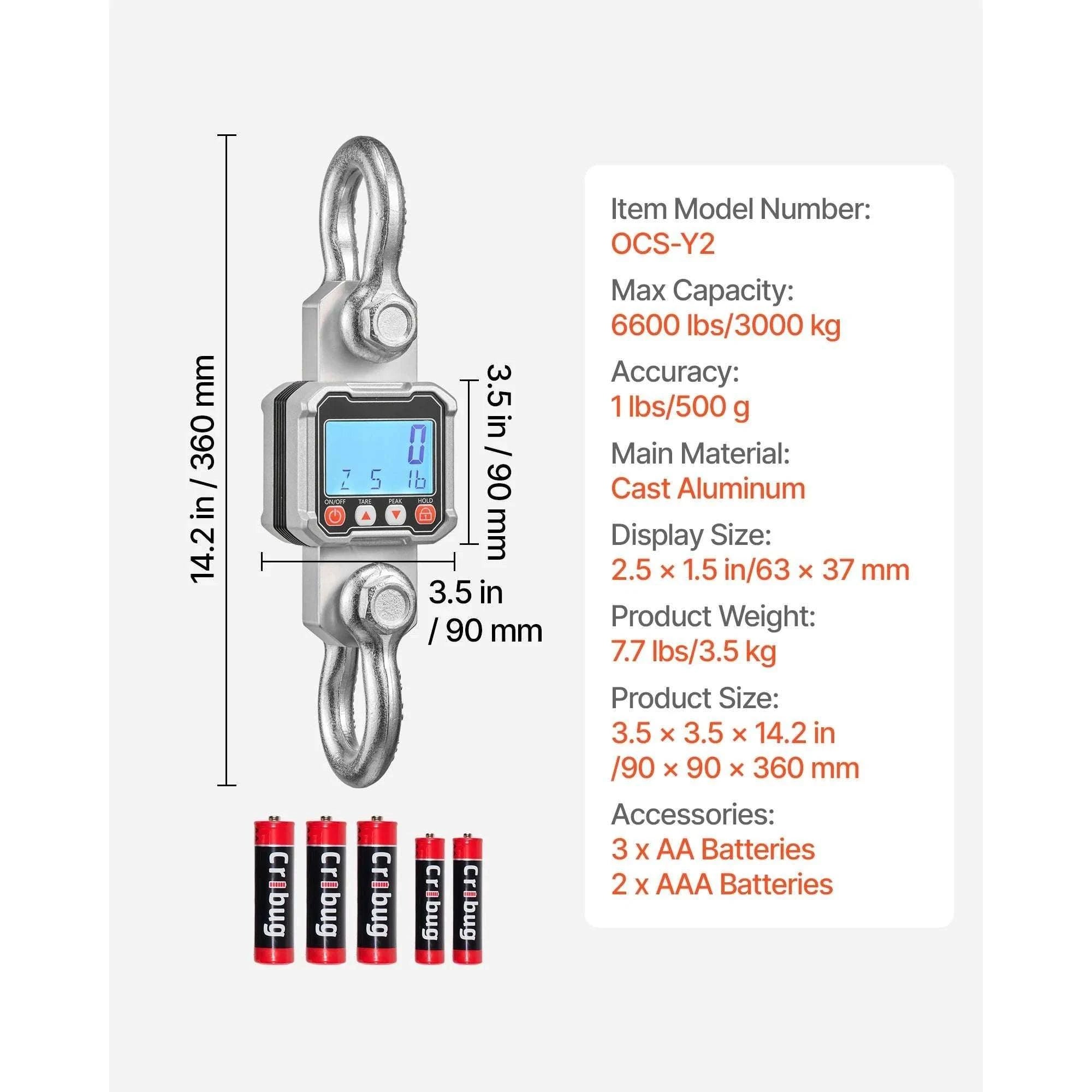 Digital Crane Scale 3000kg/10000kg with LCD & Remote Control-3000kg / United States
