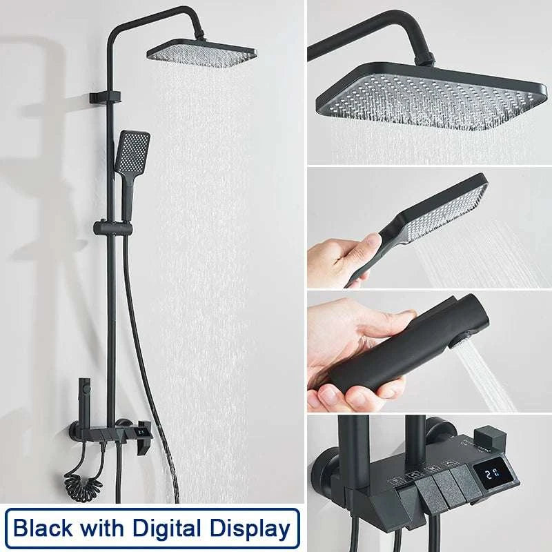 Digital Display Rainfall Shower System with Bidet & Tub Spout-White No Display / China Mainland