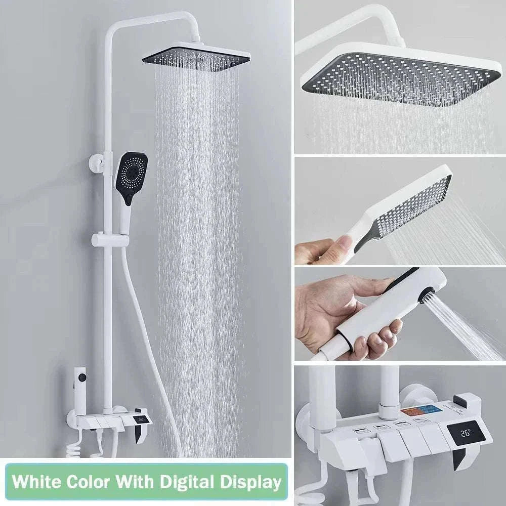 Digital Display Rainfall Shower System with Bidet & Tub Spout-White No Display / China Mainland