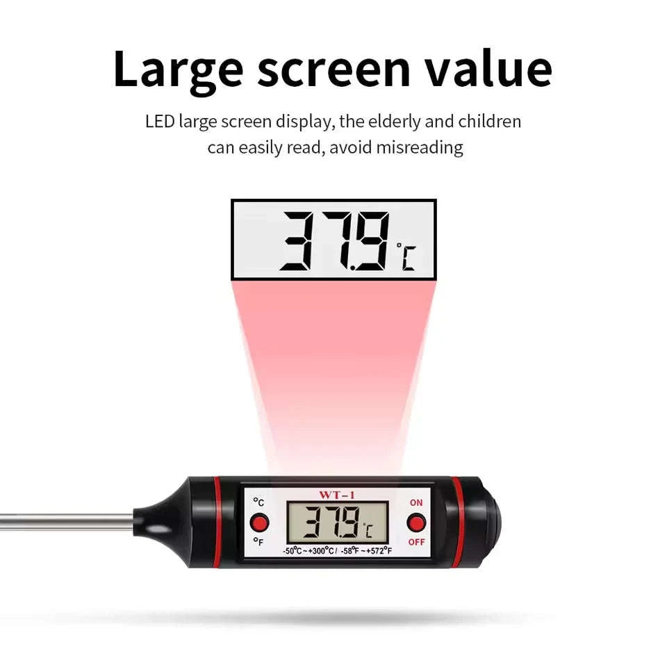 Digital Food Thermometer with Probe for Meat, BBQ, Cooking-black / China Mainland