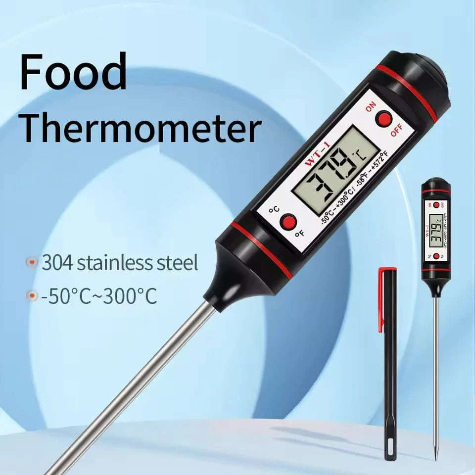 Digital Food Thermometer with Probe for Meat, BBQ, Cooking-black / China Mainland