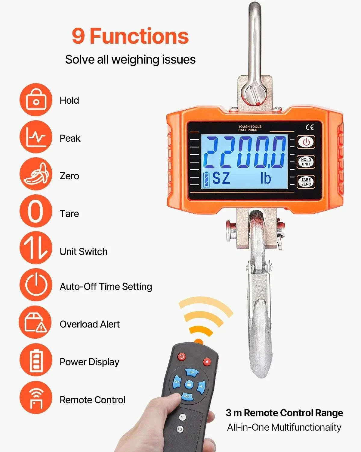 Digital Hanging Crane Scale 1000kg with Remote & LCD Display-1000 kg / GERMANY