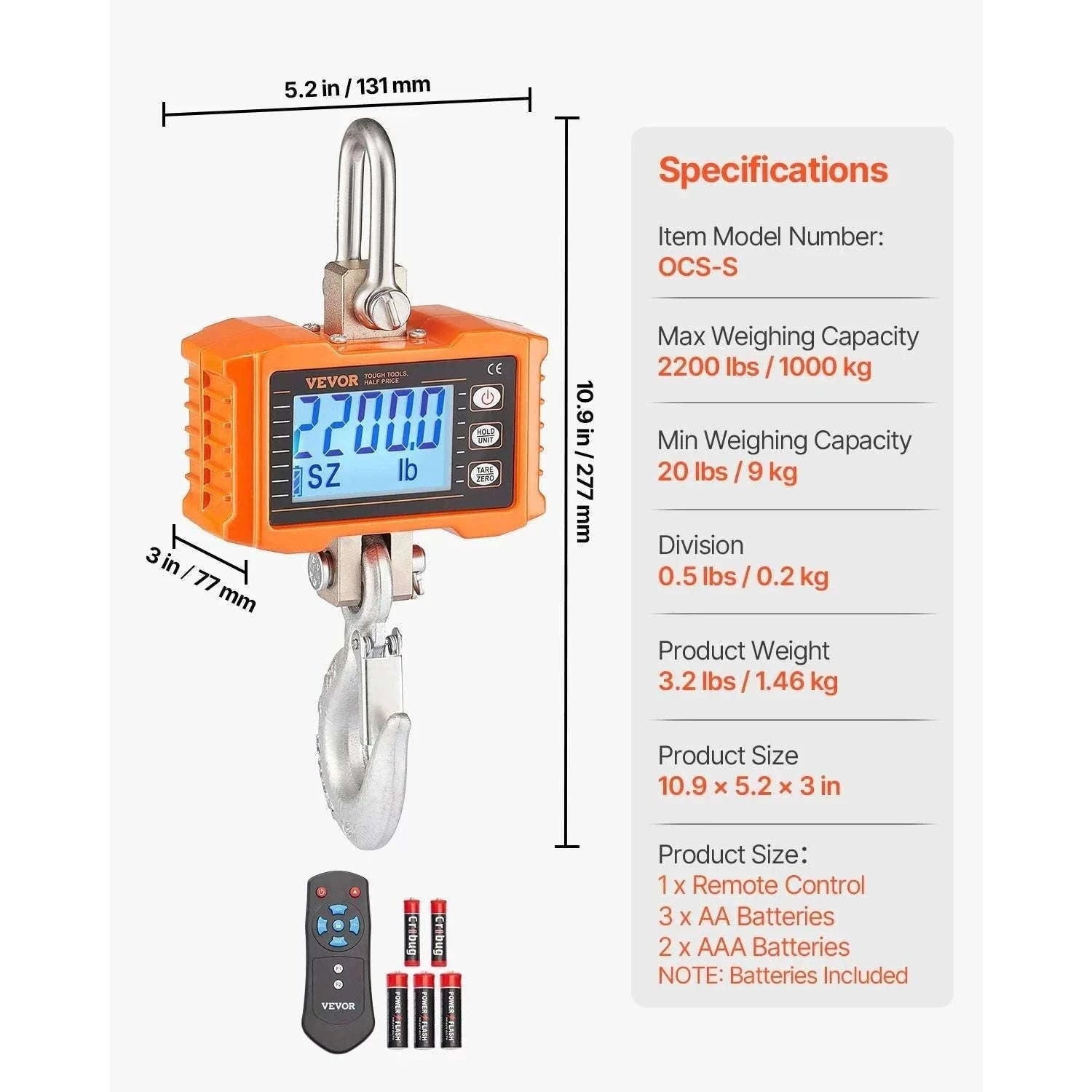 Digital Hanging Crane Scale 1000kg with Remote & LCD Display-1000 kg / GERMANY