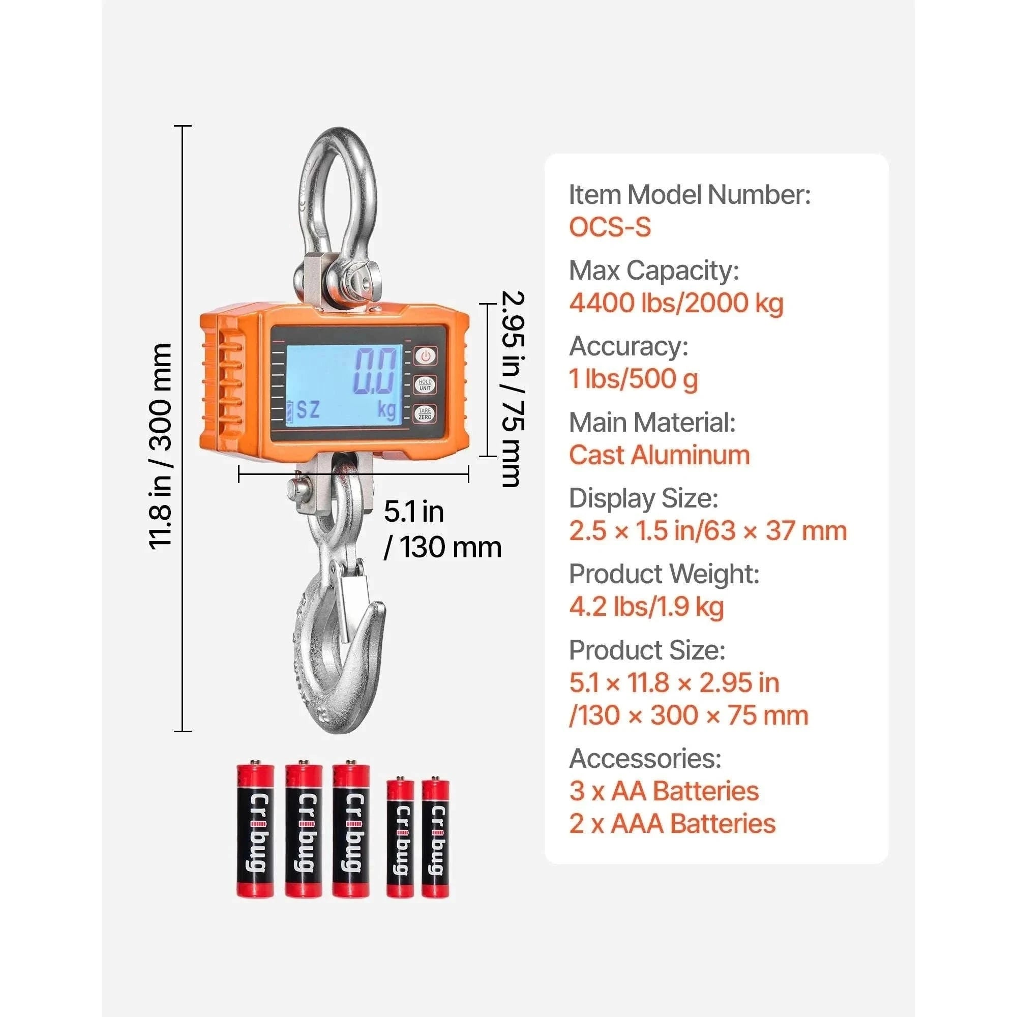 Digital Hanging Crane Scale 1000kg with Remote & LCD Display-1000 kg / GERMANY