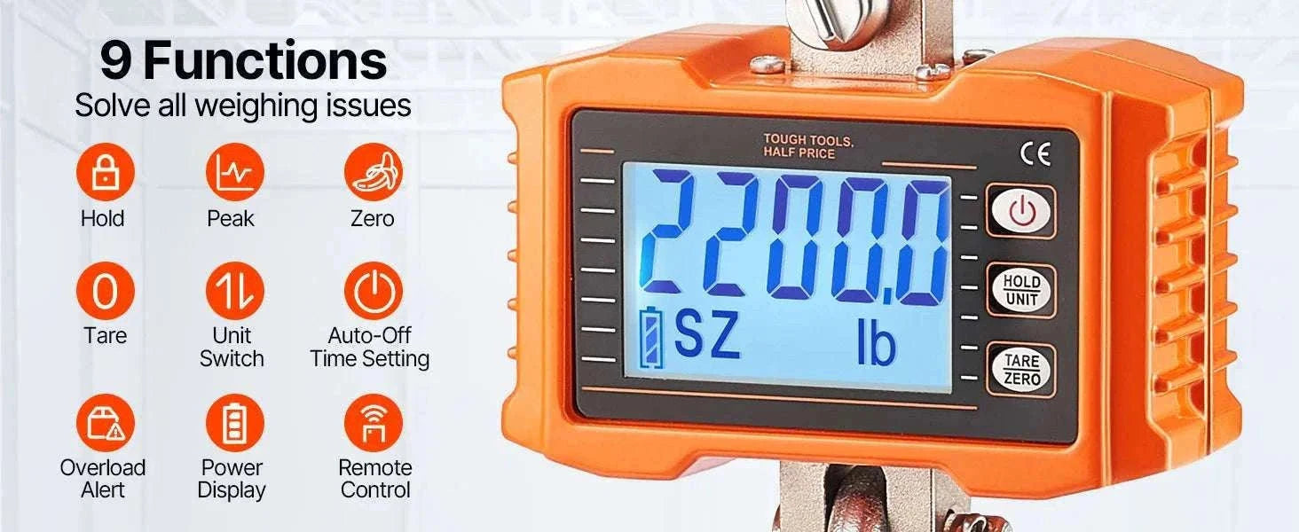Digital Hanging Crane Scale 1000kg with Remote & LCD Display-1000 kg / GERMANY