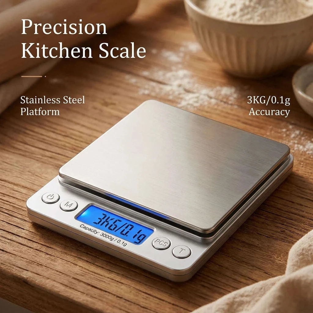 Digital Kitchen Scale with LCD Display & Stainless Steel 3kg Capacity-United States / 0.1g 3kg