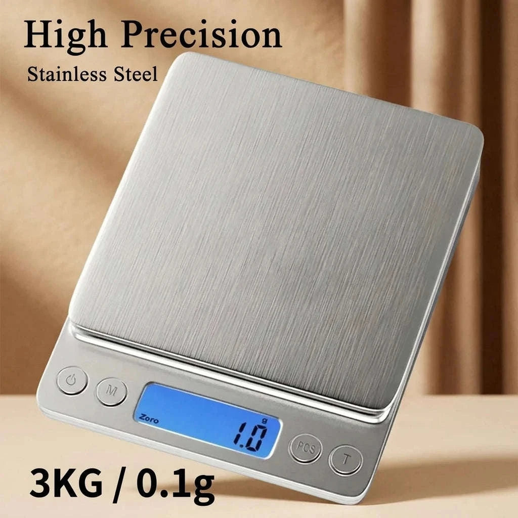 Digital Kitchen Scale with LCD Display & Stainless Steel 3kg Capacity-United States / 0.1g 3kg