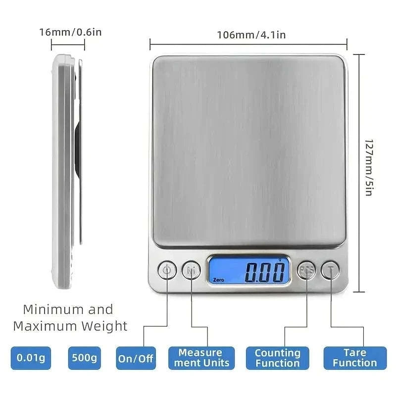 Digital Kitchen Scale with LCD Display & Stainless Steel 3kg Capacity-United States / 0.1g 3kg