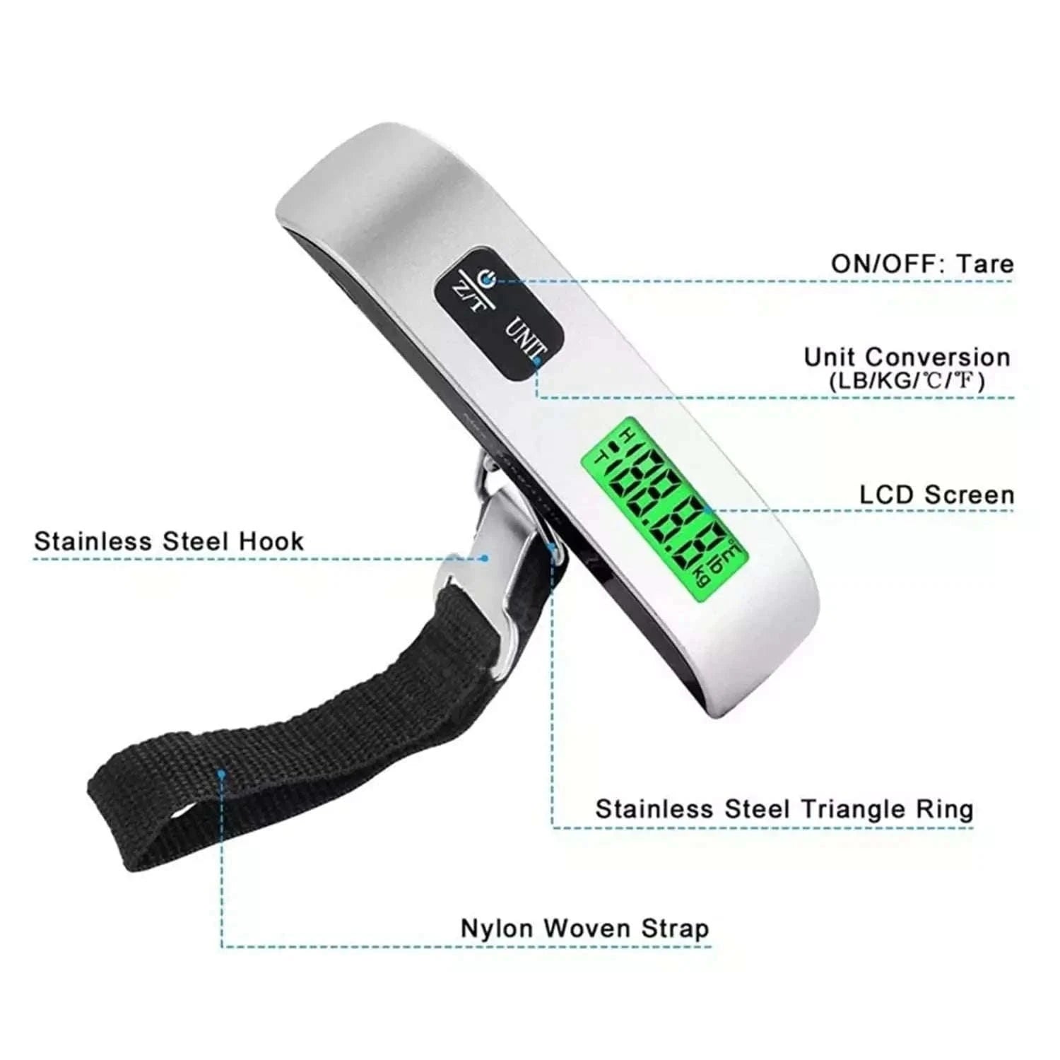 Digital Luggage Scale 110lb/50kg with LCD Display-Silver