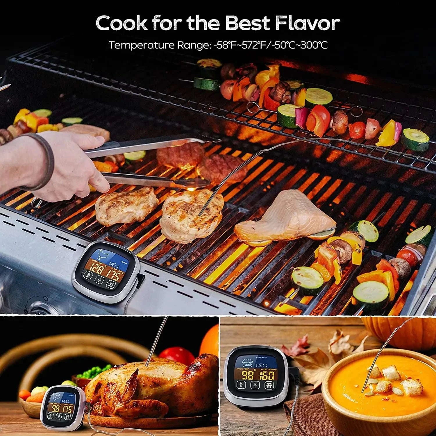Digital Meat Thermometer with Probe and Timer for BBQ, Oven Cooking-1 Probe HD screen