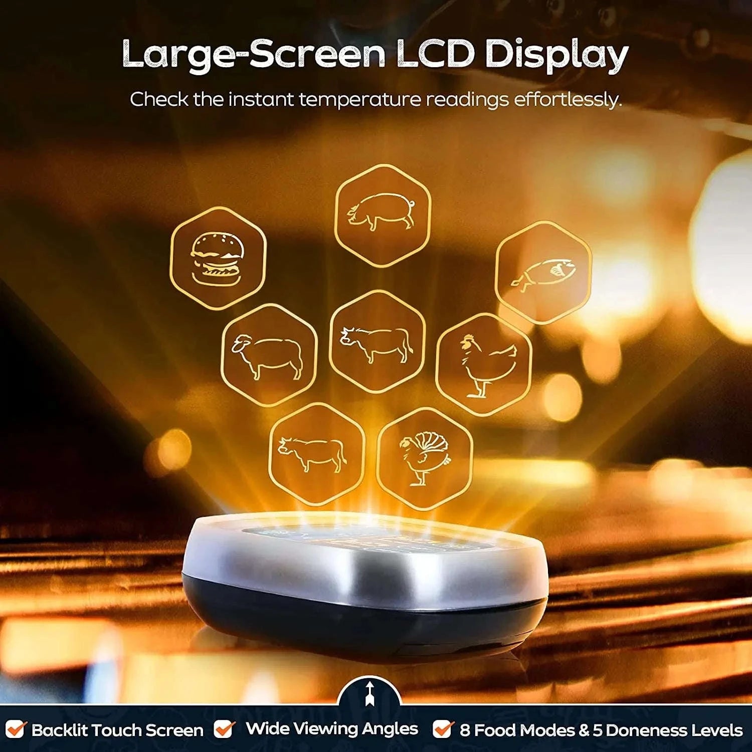 Digital Meat Thermometer with Probe and Timer for BBQ, Oven Cooking-1 Probe HD screen