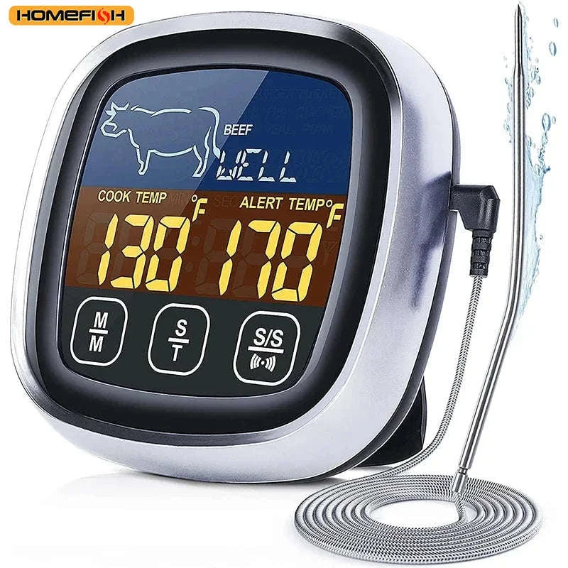 Digital Meat Thermometer with Probe and Timer for BBQ, Oven Cooking-1 Probe HD screen