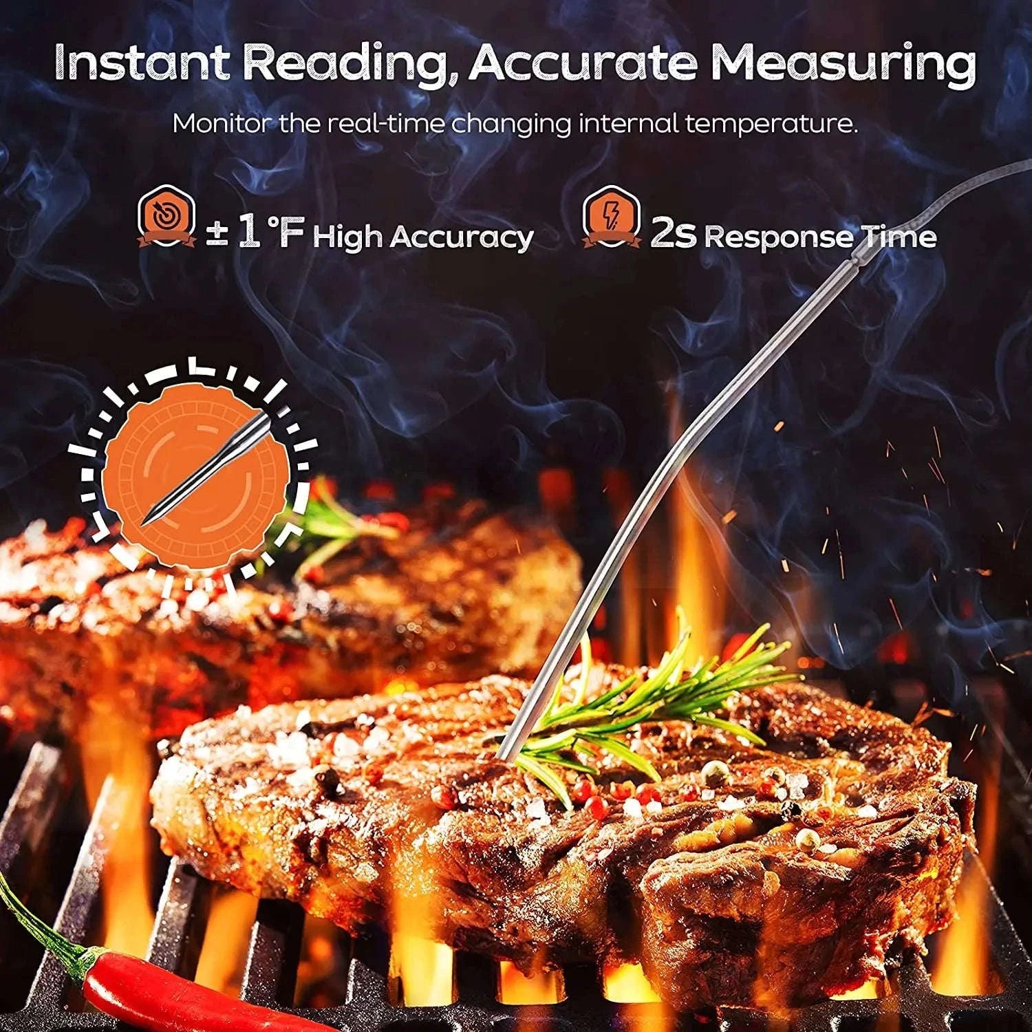 Digital Meat Thermometer with Probe and Timer for BBQ, Oven Cooking-1 Probe HD screen