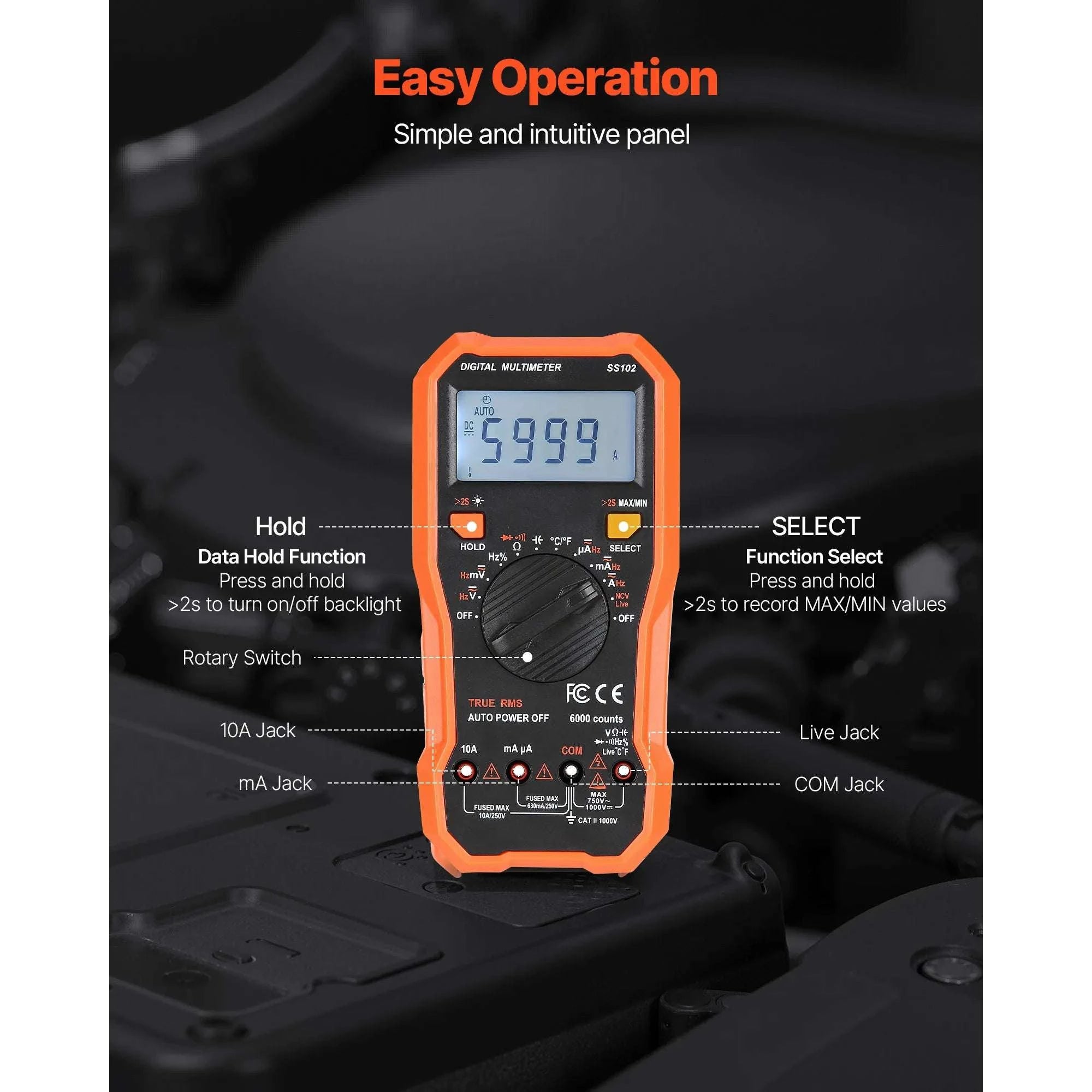 Digital Multimeter 6000 Count TRMS Auto-Ranging Voltage Tester-750VAC 1000VDC / United States