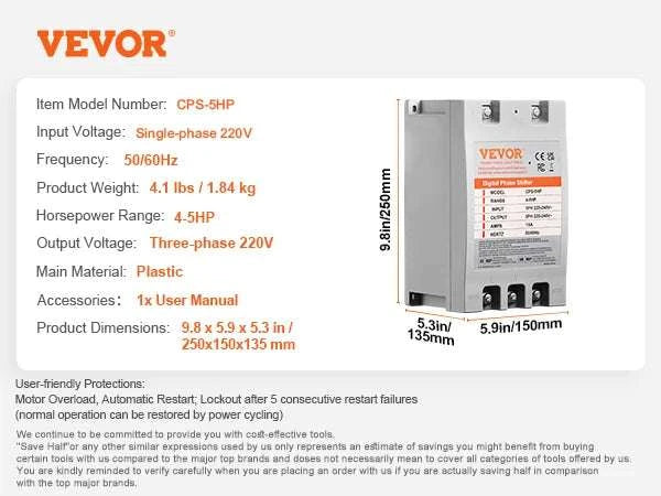 Digital Phase Converter Single to 3 Phase 5HP 7.5HP 10HP-7.5HP / United States