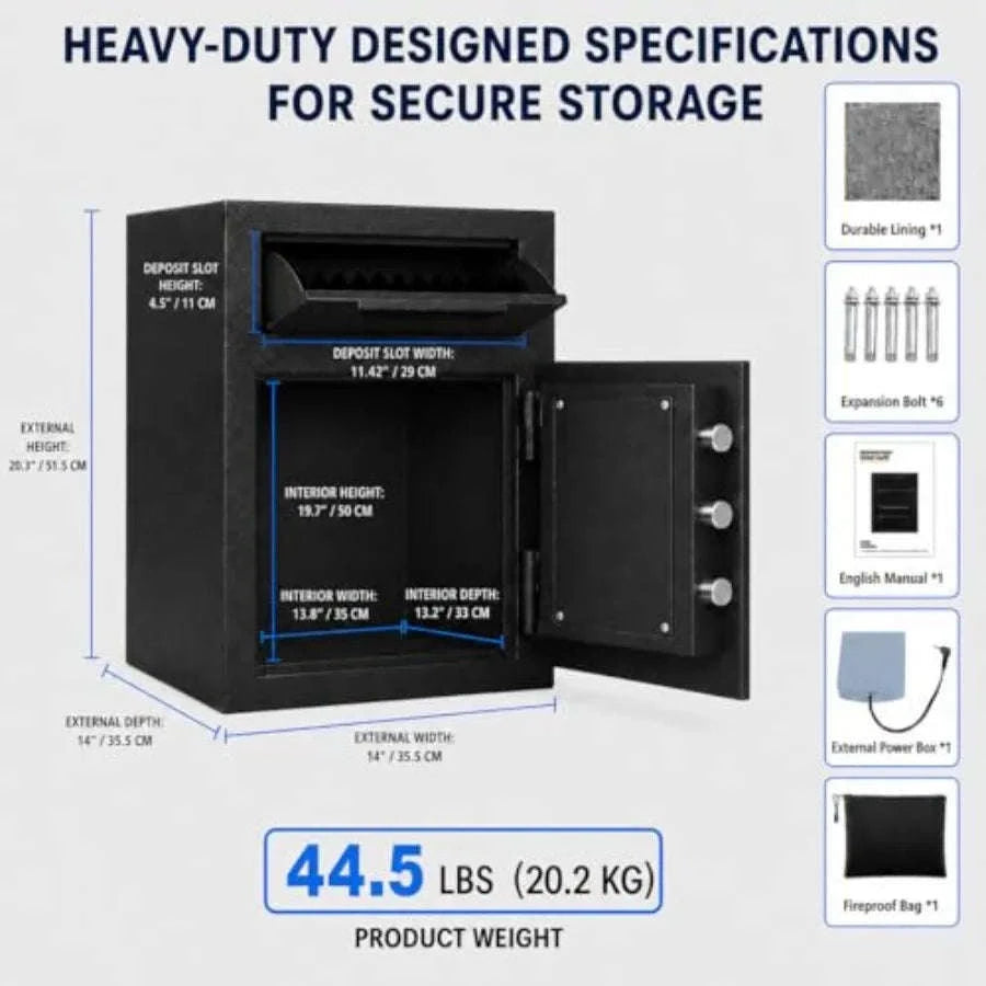 Digital Safe Box for Documents with Fireproof Waterproof Bag-United States / black