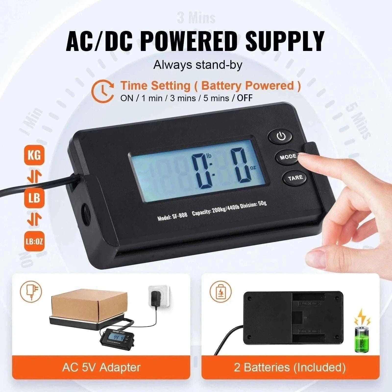 Digital Shipping Scale 440 lb Capacity with LCD & Tare Function-440 lbs / CZECH REPUBLIC