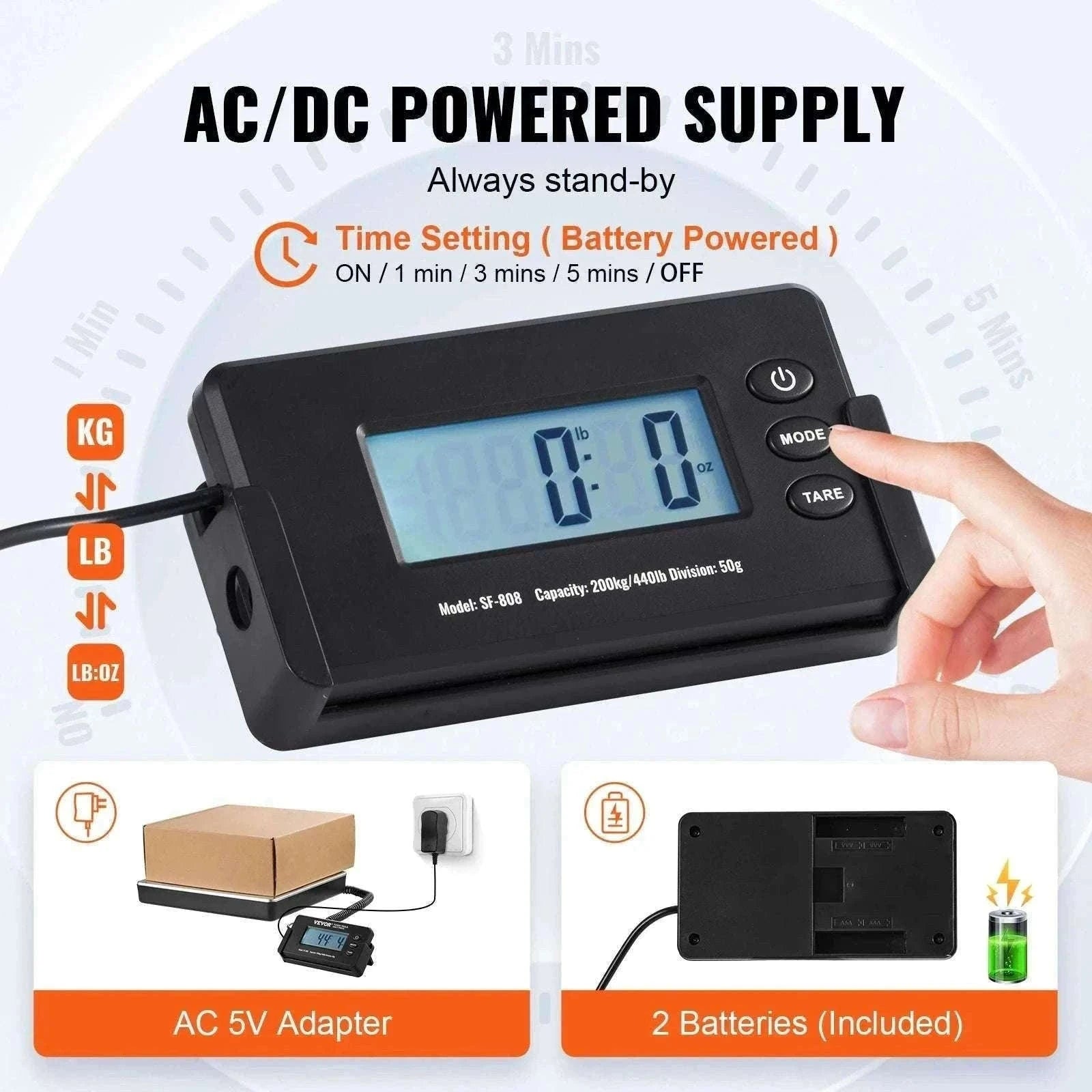 Digital Shipping Scale 440 lb Capacity with LCD & Tare Function-440 lbs / CZECH REPUBLIC
