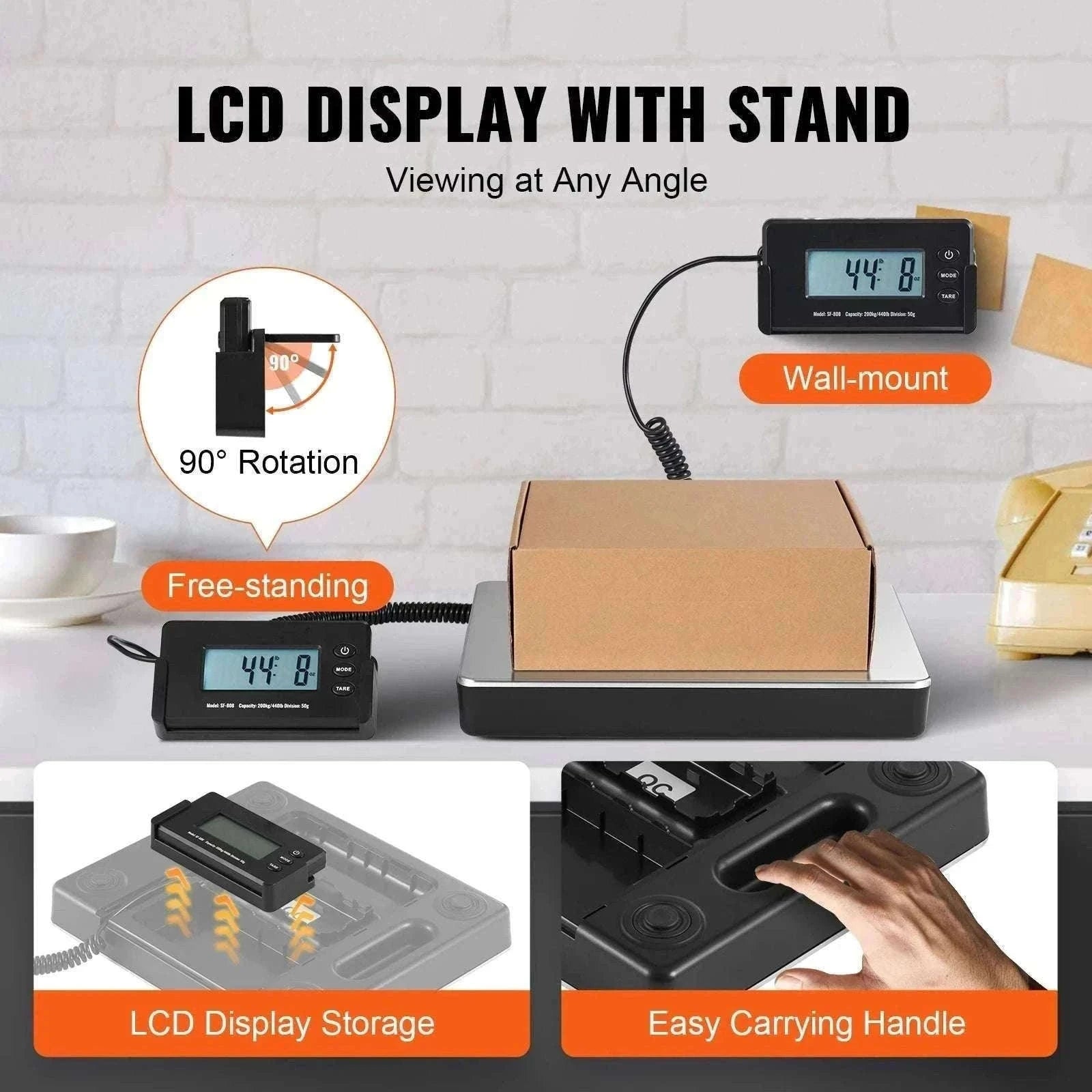 Digital Shipping Scale 440 lb Capacity with LCD & Tare Function-440 lbs / CZECH REPUBLIC