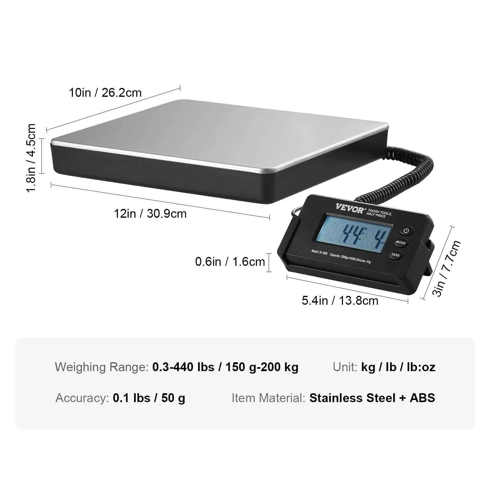 Digital Shipping Scale 440 lb Capacity with LCD & Tare Function-440 lbs / CZECH REPUBLIC