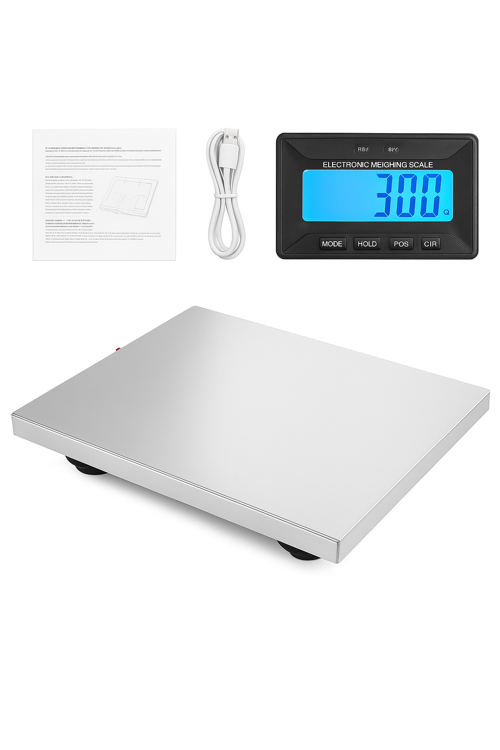 Báscula de envío digital 450 kg/992 lb, báscula postal resistente, acero inoxidable con pantallas inalámbricas/tara/3 unidades para el hogar