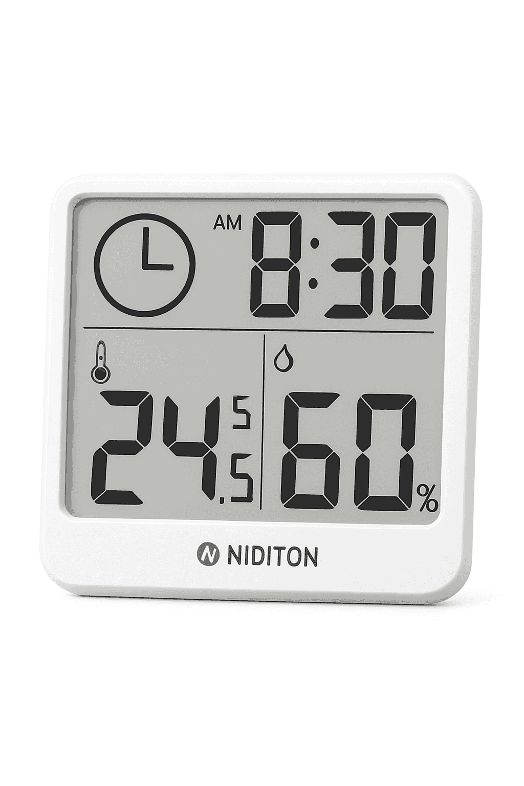 Digital Temperature Humidity Clock with LED Display-White with battery
