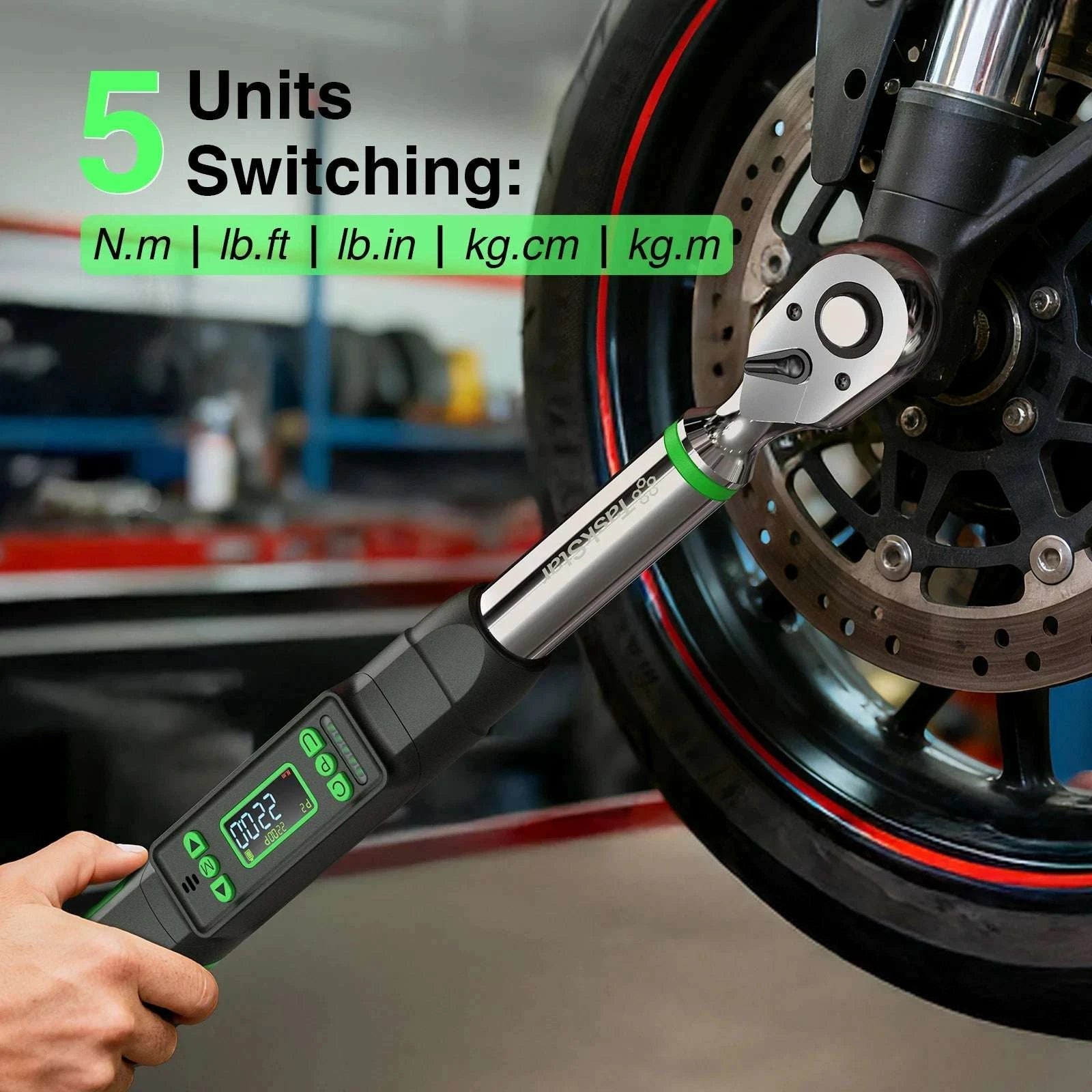 Digital Torque Wrench 3/8" ±2% Accuracy with LCD & Adapters Set-GERMANY
