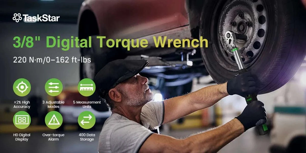 Digital Torque Wrench 3/8" ±2% Accuracy with LCD & Adapters Set-GERMANY