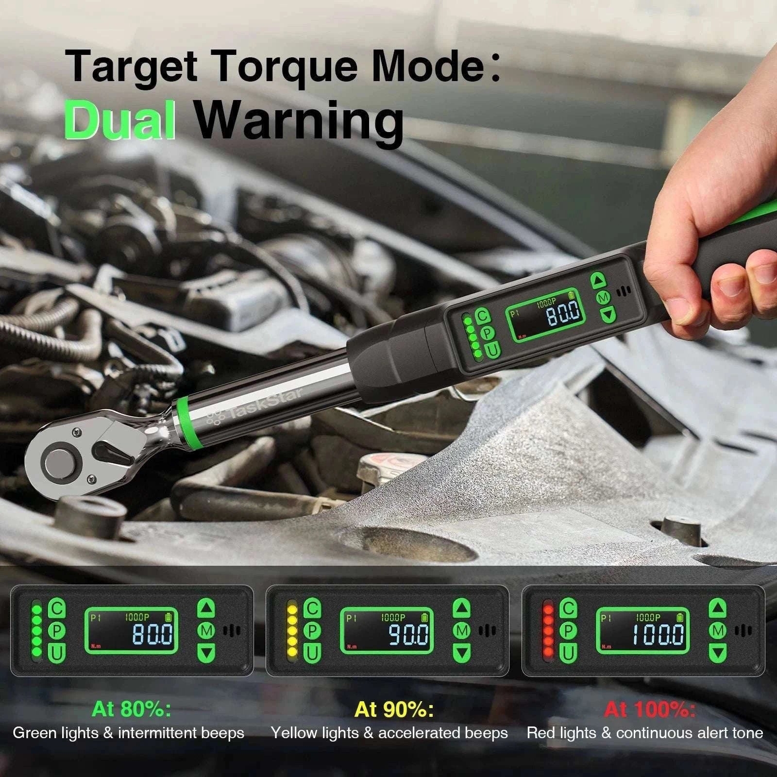 Digital Torque Wrench 3/8" ±2% Accuracy with LCD & Adapters Set-GERMANY