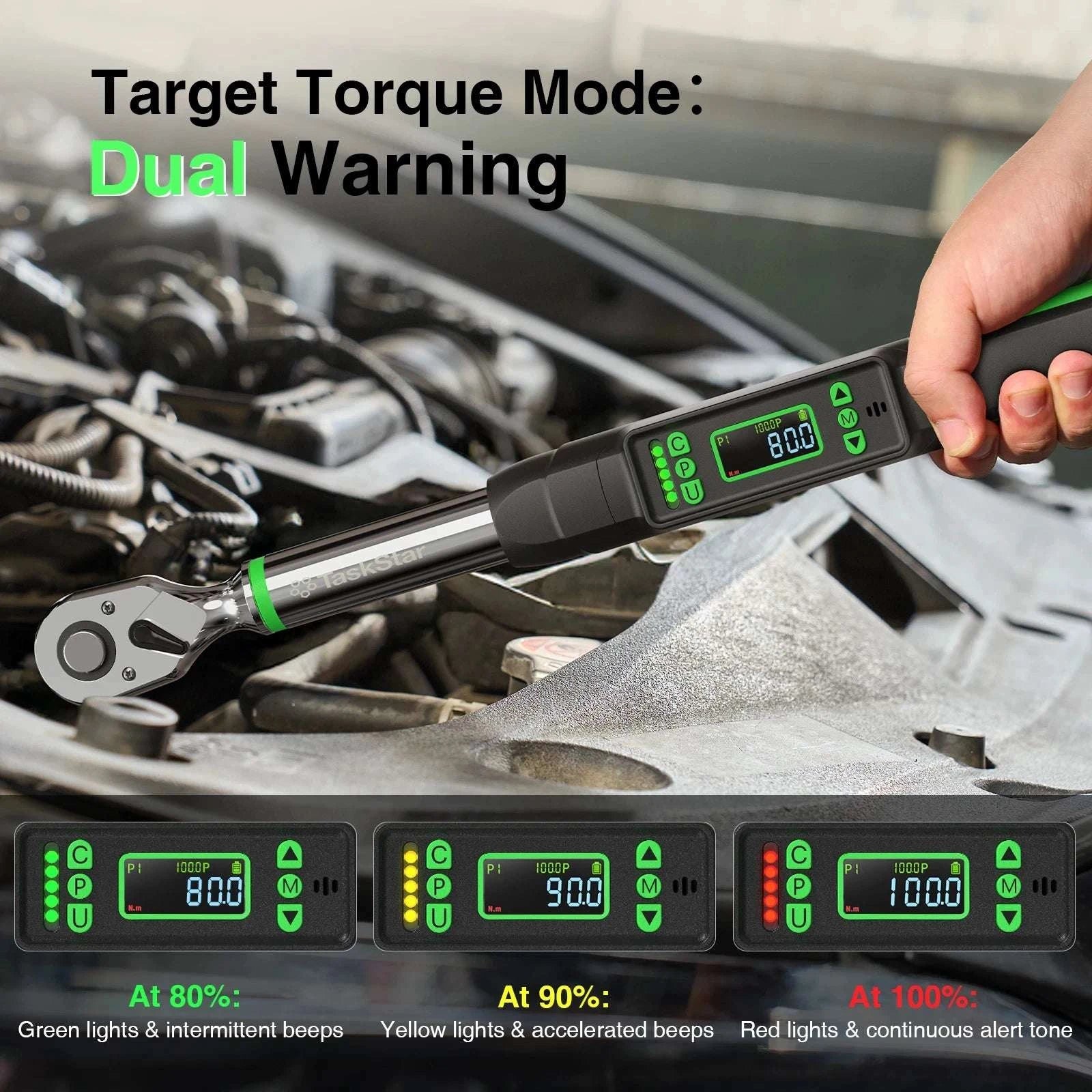 Digital Torque Wrench 3/8" ±2% Accuracy with LCD & Adapters Set-GERMANY