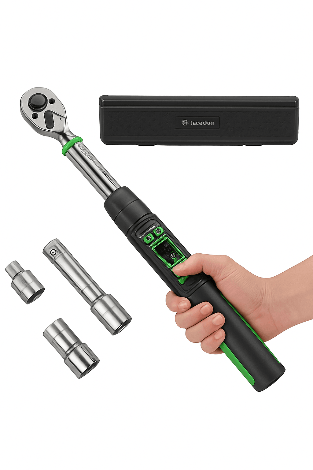 Digital Torque Wrench 3/8" ±2% Accuracy with LCD & Adapters Set-GERMANY