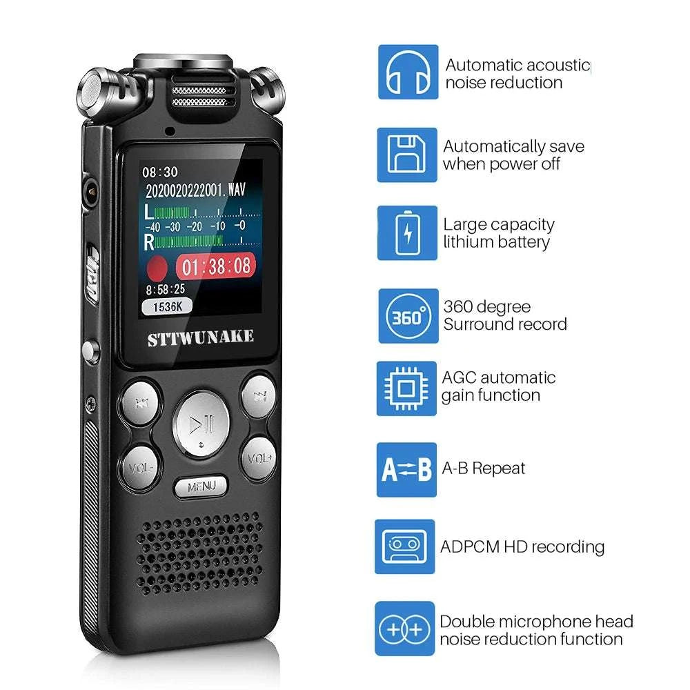Digital Voice Recorder with Noise Reduction & 24h Recording Time-black / 32 GB