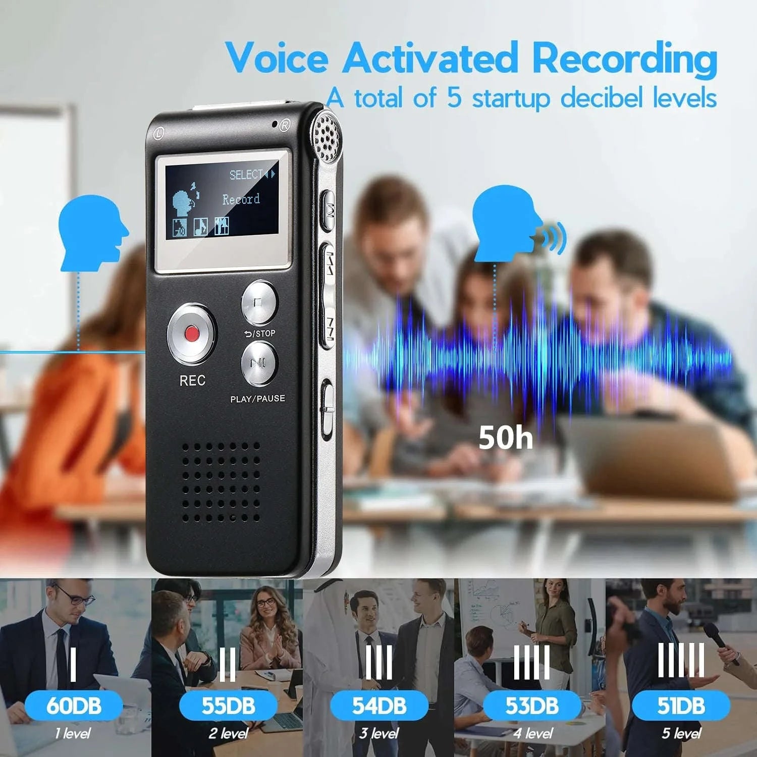 Digital Voice Recorder with Voice Activation and MP3 Playback-grey / 8 GB
