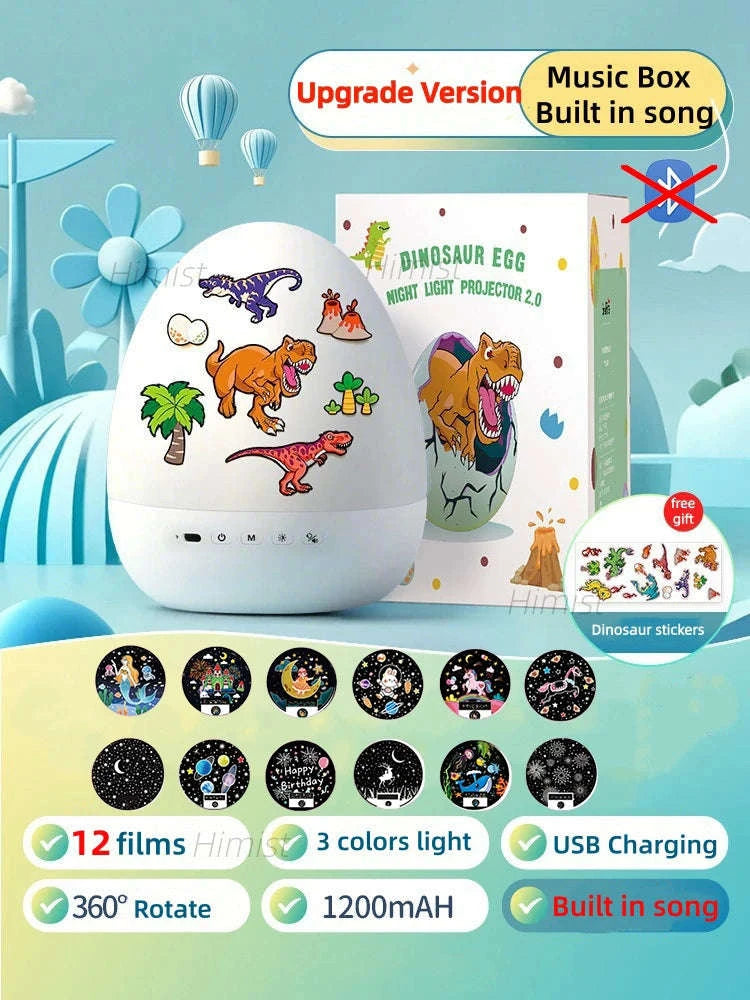 Dinosaur Egg Night Light Projector for Kids with Music & Films-Top 21films / changeable / 0-5W
