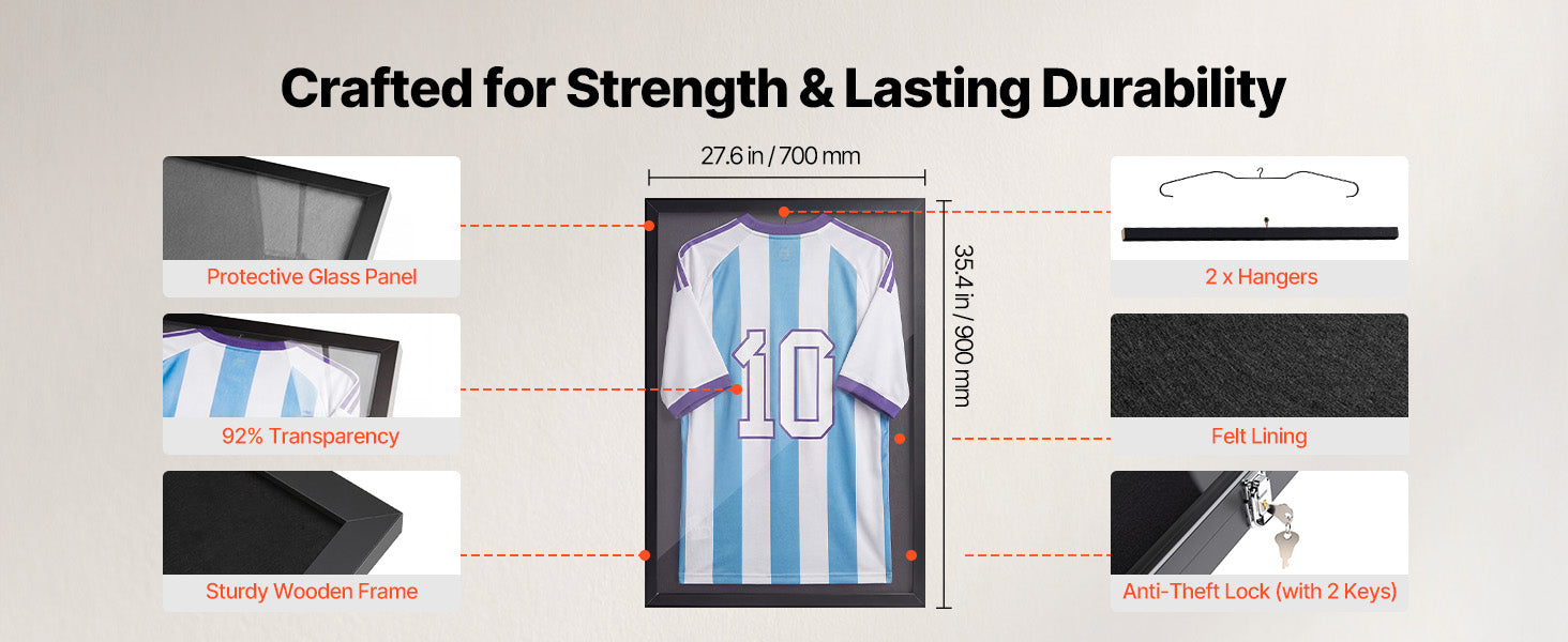 SucceBuy Jersey Frame Display Case, Wooden Sport Jersey Shadow Box with 98% UV Protection PC Panel and Hanger for Baseball Basketball Hockey Shirt Sport Uniform