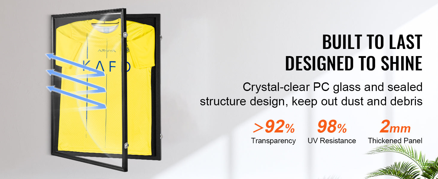 SucceBuy Jersey Frame Display Case, Wooden Sport Jersey Shadow Box with 98% UV Protection PC Panel and Hanger for Baseball Basketball Hockey Shirt Sport Uniform