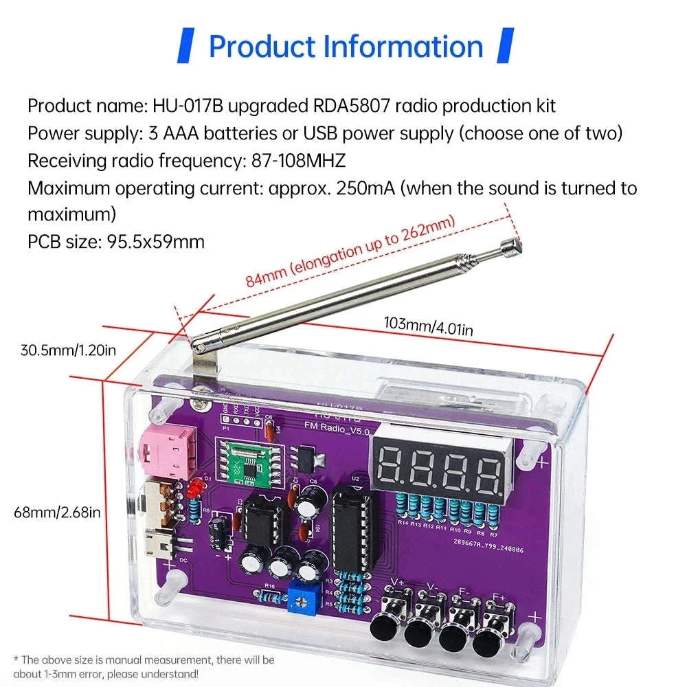 DIY FM Radio Electronic Kit 87-108MHz Adjustable Frequency Digital Display Soldering Project Practice Solder RDA5807S-HU 017B With Shell / China Mainland