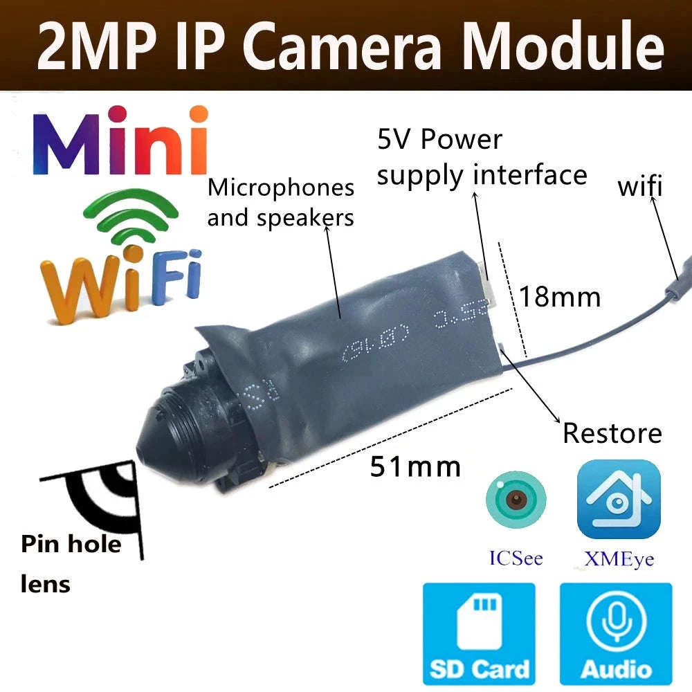 DIY IP Camera Module Mini WiFi Module with Two‑Way Audio-2.8mm Pinhole lens