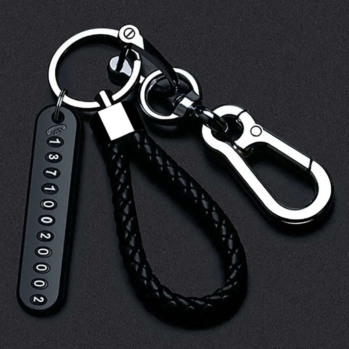 DIY Phone Number Plate Keychain with Punk Woven Leather-Style 4