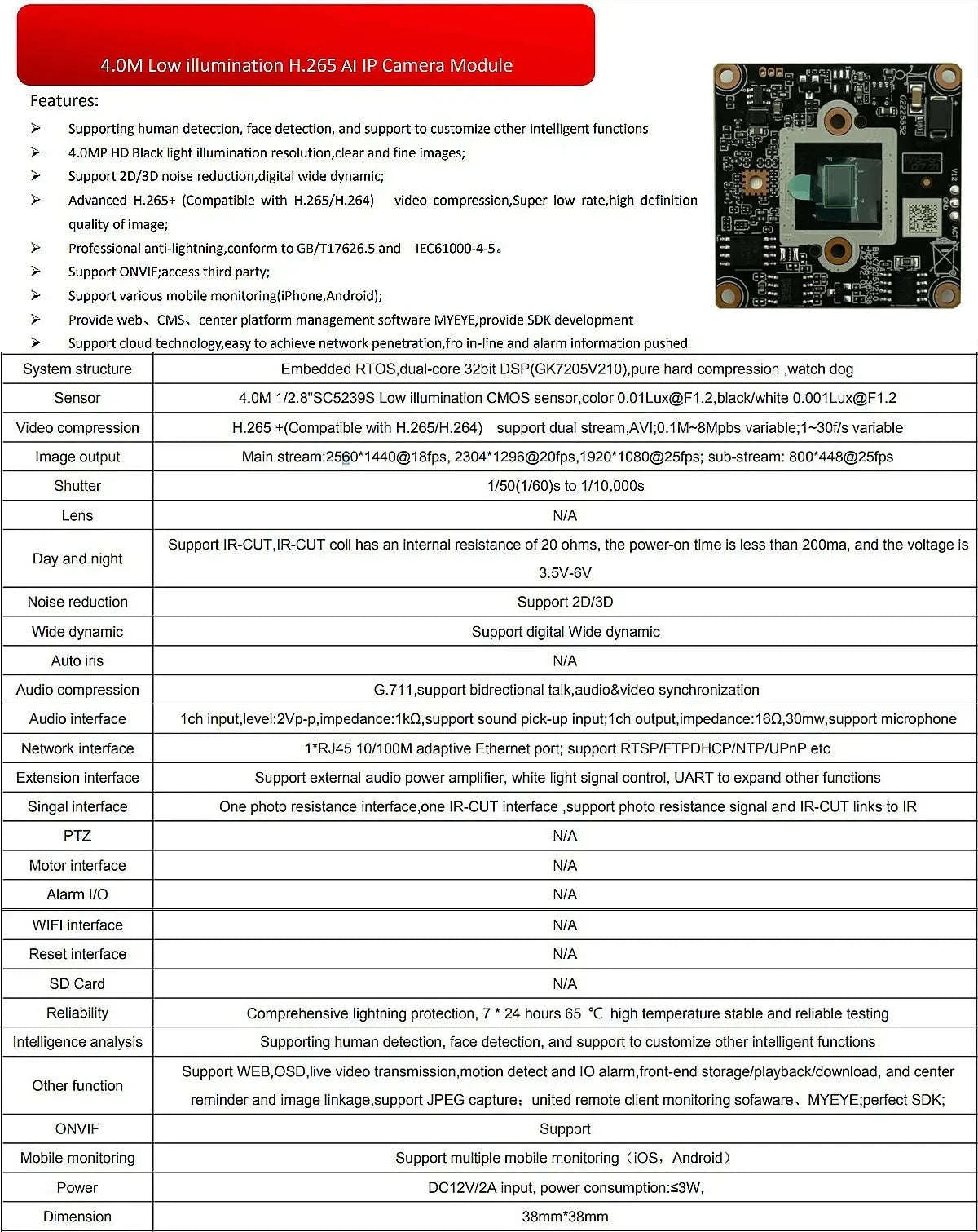 DIY POE IP Camera Module Board with High-Resolution Imaging-5mp imx335 / 2.1mm