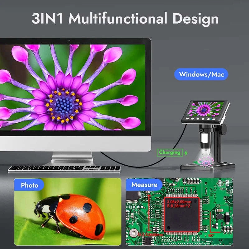 DM7 4.3" 1000X Digital Video Microscope with LEDs-DM7-Z01C / 1600X