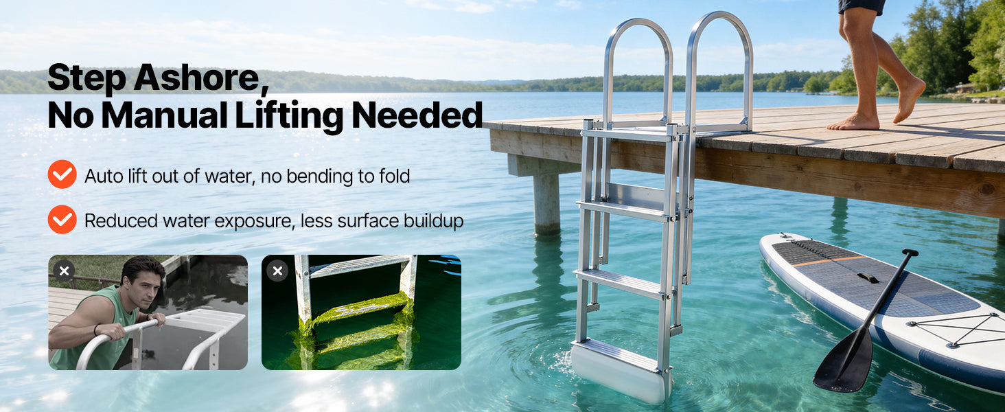 SucceBuy 4/5 Steps Retractable Dock Ladder 500 lbs Pontoon Boat Swim Ladder with Auto-Lift Float Adjustable Height for Lake Pool