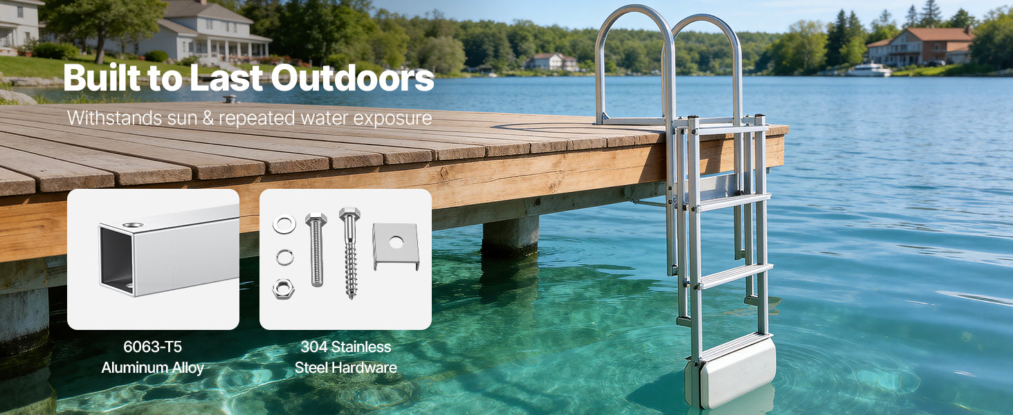 SucceBuy 4/5 Steps Retractable Dock Ladder 500 lbs Pontoon Boat Swim Ladder with Auto-Lift Float Adjustable Height for Lake Pool