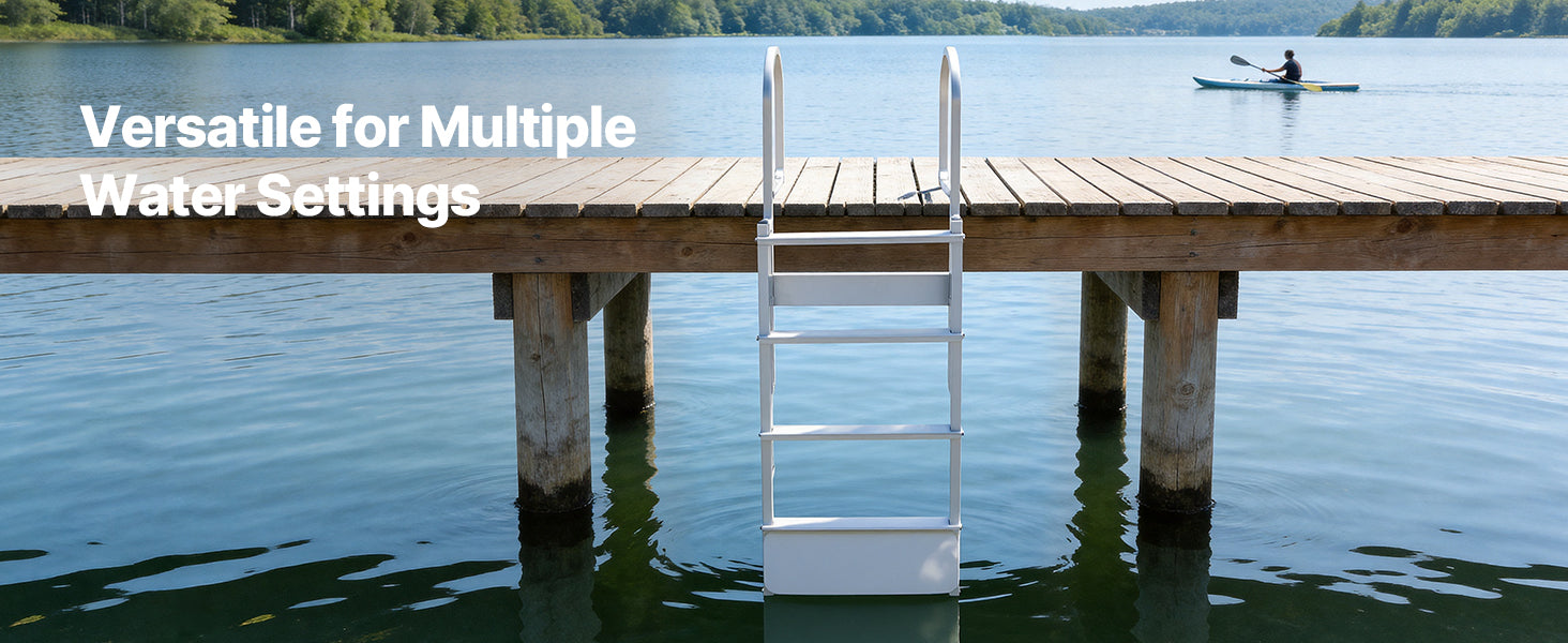 SucceBuy 4/5 Steps Retractable Dock Ladder 500 lbs Pontoon Boat Swim Ladder with Auto-Lift Float Adjustable Height for Lake Pool