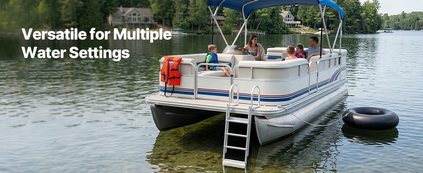 SucceBuy 4/5 Steps Retractable Dock Ladder 500 lbs Pontoon Boat Swim Ladder with Auto-Lift Float Adjustable Height for Lake Pool